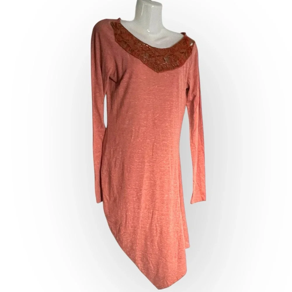 Free People Asymmetrical Hem‎ Macrame Bodycon Dress sz  XS Brick Red Festival